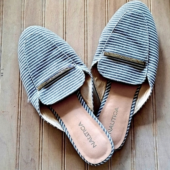 Nautica Labella Classic Causal Striped Preppy Mules Loafers Flats Slip On - Picture 1 of 6